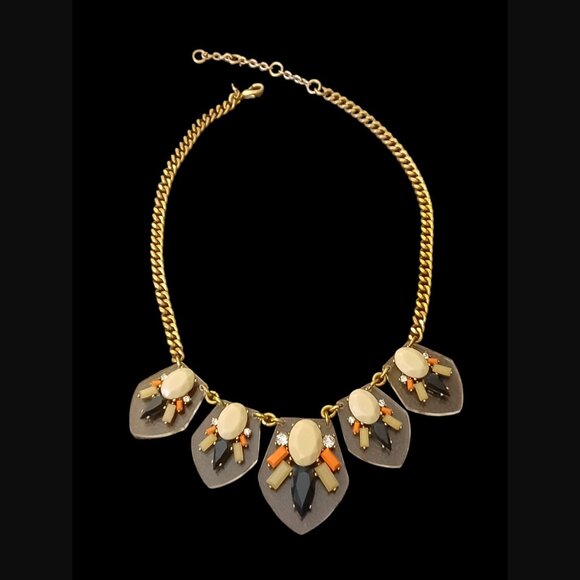 J.crew Gold Tone Acrylic Stone Clear Shield Chunky Statement Collar Necklace - Picture 7 of 9
